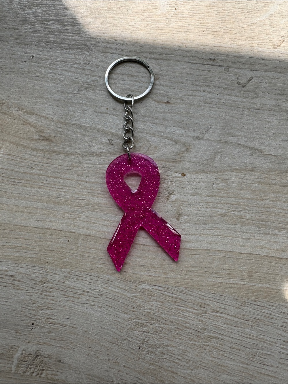 Pink Glitter Cancer Ribbon Keychain